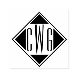 Simple 3 Initial Letter Monogram #6D Diamond Frame Self-inking Stamp