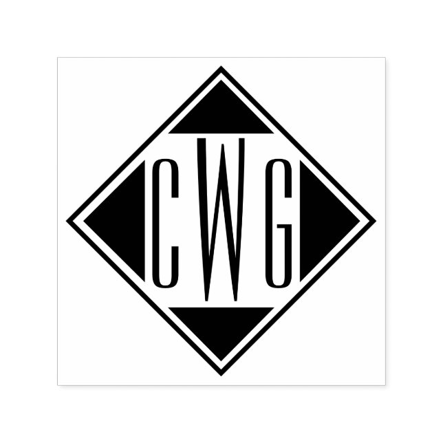 Simple 3 Initial Letter Monogram #6D Diamond Frame Self-inking Stamp (Design)