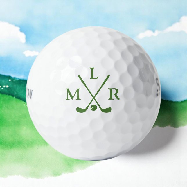 Simple 3 Initial Letters Green Monogram Golf Balls (Creator Uploaded)