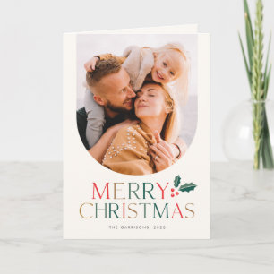Simple 3 Photo Arch Colourful Merry Christmas Card