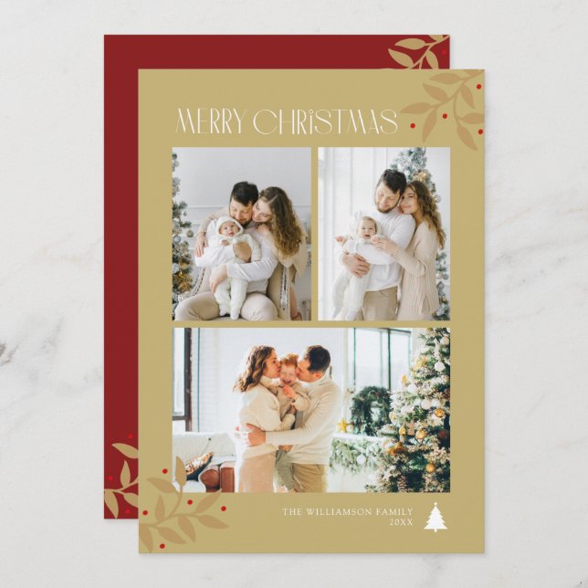 Simple 3 photo christmas holiday card (Front/Back)