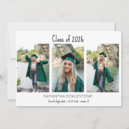 Simple 3 photo Collage Class of Custom Graduation Announcement