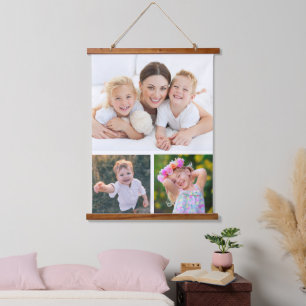 Simple 3 Photo Collage Hanging Tapestry