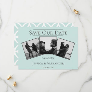 Simple 3 Photo Collage   Mint Green Save The Date