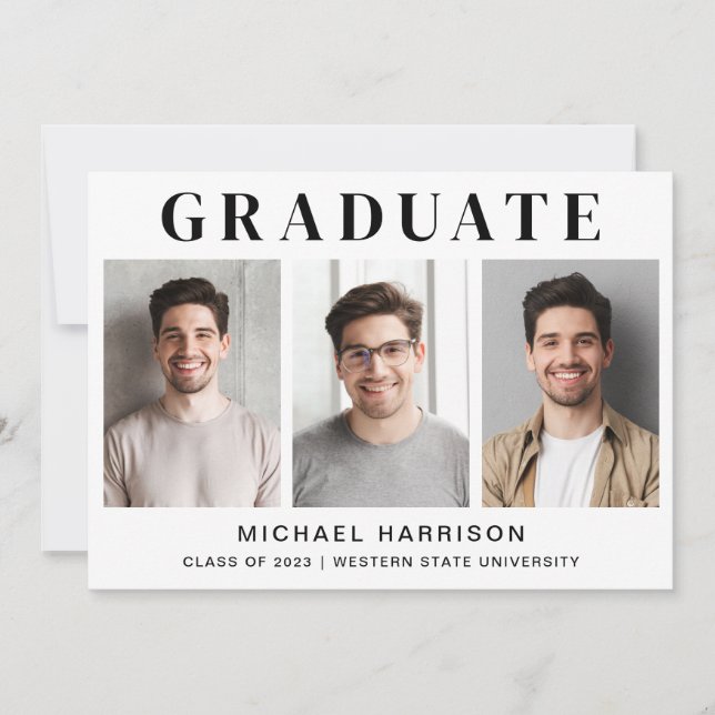Simple 3 Photo Graduation Announcement (Front)