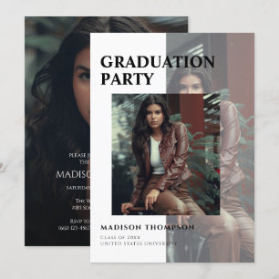 Simple 3 Photo Overlay Elegant Graduation Party Invitation