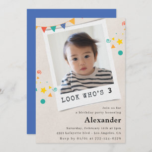 Simple 3rd birthday invitations Blue Photo