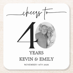 Simple 40th Anniversary Photo Square Paper Coaster