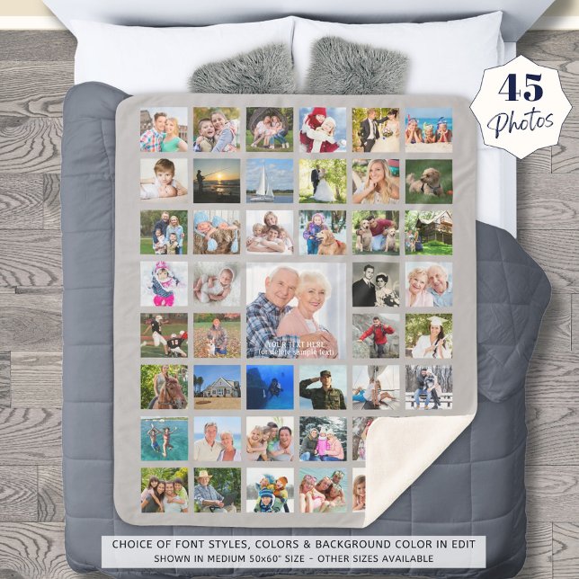 Simple 45 Photo Collage Custom Colour Personalized Sherpa Blanket (Creator Uploaded)