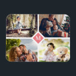 Simple 4 Family Photo Collage Magnet<br><div class="desc">Create your own photo collage magnet. Design featuring of 4 of your family photos and single letter initial on a coral background. Perfect as a gift or keepsake.</div>