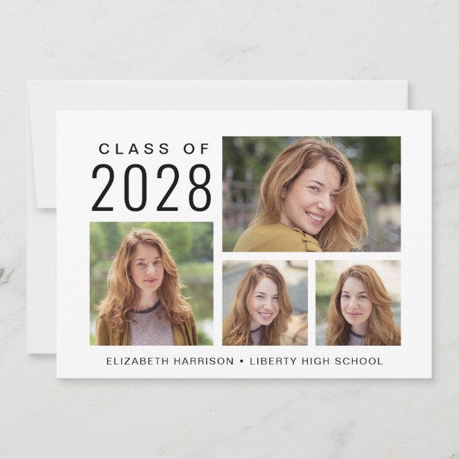Simple 4 Photo Collage Graduation Announcement (Front)