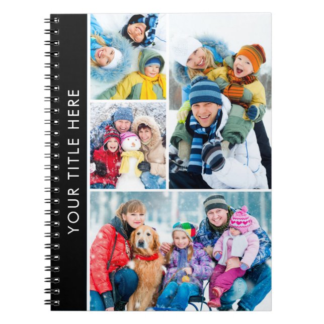 Simple 4 Photo Collage Personalized Custom Colour Notebook (Front)