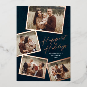 Simple 4 Photo Collage Script Foil Holiday Card