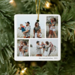 Simple 4 Photo Collage Script Merry Christmas Ceramic Ornament<br><div class="desc">Simple 4 Photo Collage Script Merry Christmas Tree Ornament. Click the edit button to customize with your photos and text.</div>