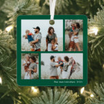 Simple 4 Photo Collage Script Merry Christmas Metal Ornament<br><div class="desc">Simple 4 Photo Collage Script Merry Christmas Tree Ornament. Click the edit button to customize with your photos and text.</div>