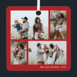 Simple 4 Photo Collage Script Merry Christmas Metal Ornament<br><div class="desc">Simple 4 Photo Collage Script Merry Christmas Tree Ornament. Click the edit button to customize with your photos and text.</div>