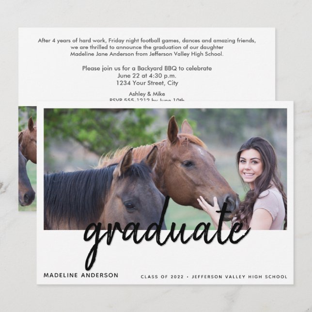 Simple 4 Photo Script Graduation Party Invitation (Front/Back)