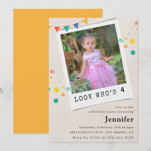 Simple 4th birthday invitations Girl Orange Photo