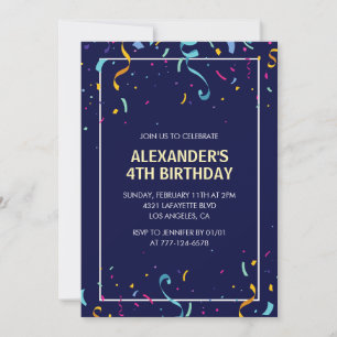Simple 4th birthday invitations Navy Confetti 