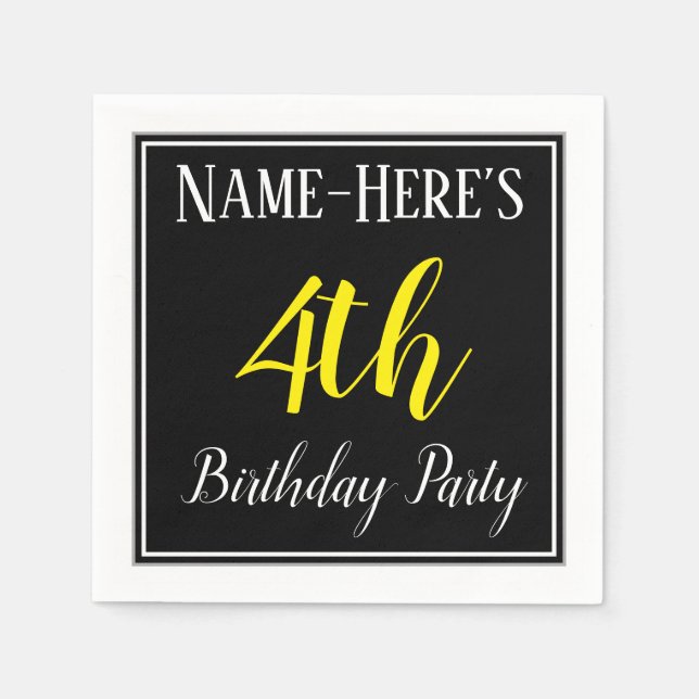 Simple, 4th Birthday Party w/ Custom Name Napkin (Front)
