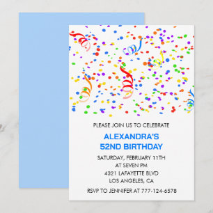 Simple 52nd birthday invitations Confetti Rainbow