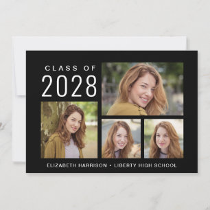 Simple 5 Photo Collage Black Graduation Announcement