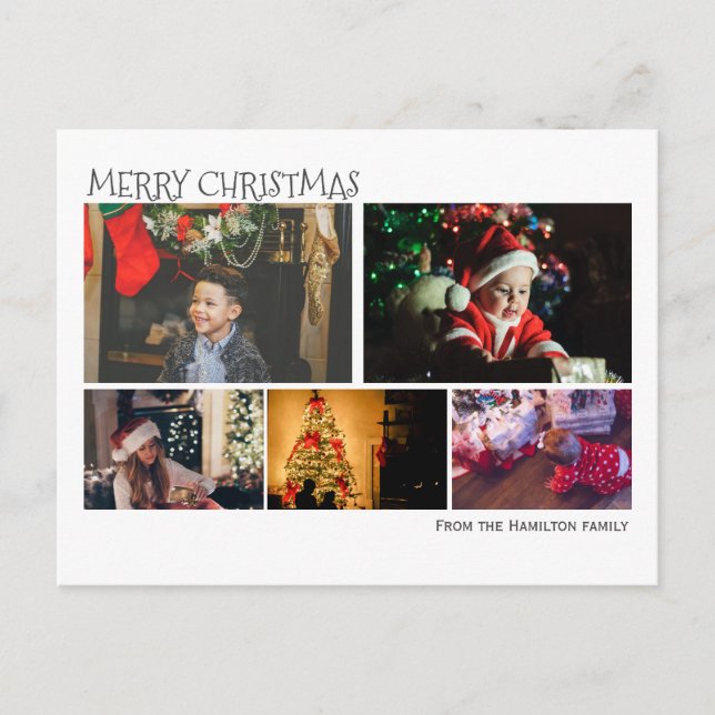 Simple 5 Photo Collage Christmas Personalized Postcard (Front)