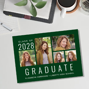 Simple 5 Photo Collage Green Graduation Announcement