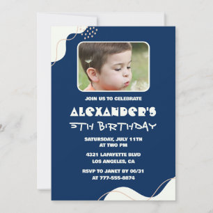 Simple 5th birthday invitations Boy Photo Navy