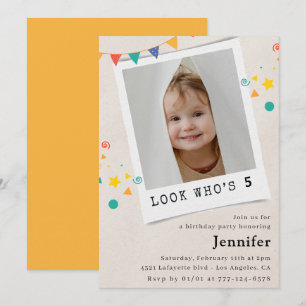 Simple 5th birthday invitations Girl Orange Photo