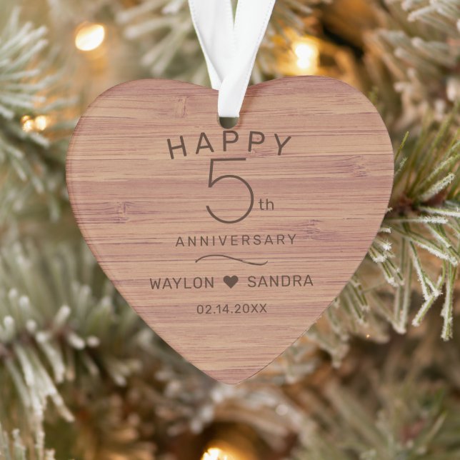 Simple 5th Wood Gift Wedding Anniversary Ornament (Tree)