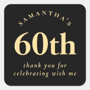 Simple 60th Party Black and Gold Thank You Square Sticker