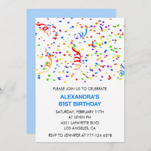 Simple 61st birthday invitations Confetti Rainbow