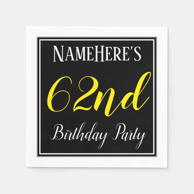 Simple, 62nd Birthday Party w/ Custom Name Napkin (Front)