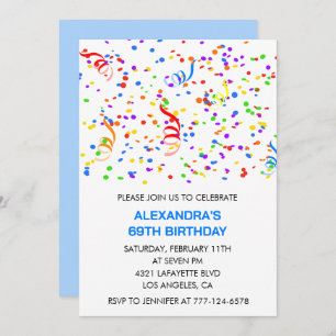 Simple 69th birthday invitations Confetti Rainbow