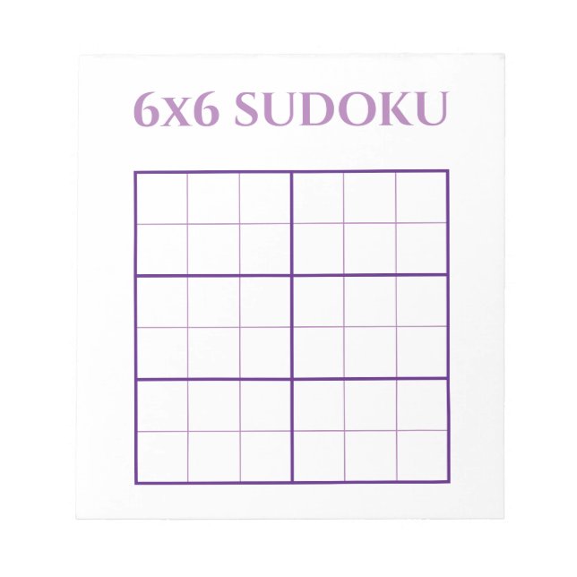 Simple 6 by 6 Purple White Sudoku Grid Template Notepad (Front)