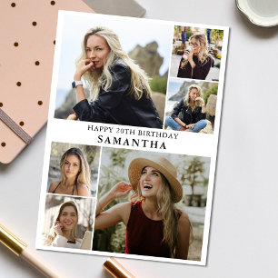 Simple 6 Collage   Photo Any Age Birthday Card