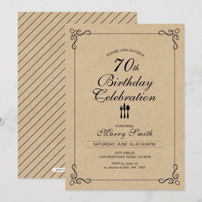 Simple 70e anniversaire Fête Invitation (Devant / Derrière)