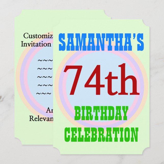 Simple "74th BIRTHDAY CELEBRATION" Invitation (Front/Back)