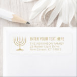 Simple 7 Candle Menorah Gold White Return Address<br><div class="desc">Add the perfect finishing touch to invitations, cards, and other correspondence with these elegant white and gold return address labels. The gold is non-metallic printed colour, not foil. All text can easily be customized with any greeting, name, and address. Design features a simple seven candle menorah with lit candles and...</div>