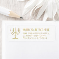 Simple 7 Candle Menorah Gold White Return Address