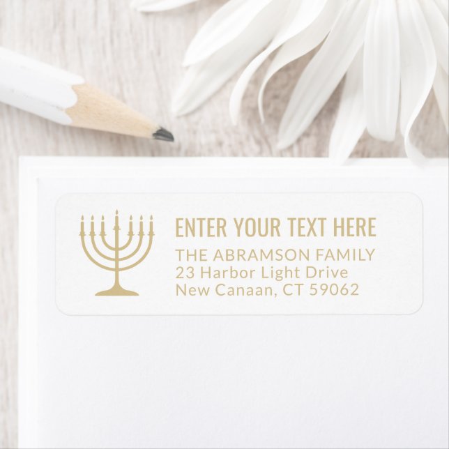 Simple 7 Candle Menorah Gold White Return Address (Insitu)