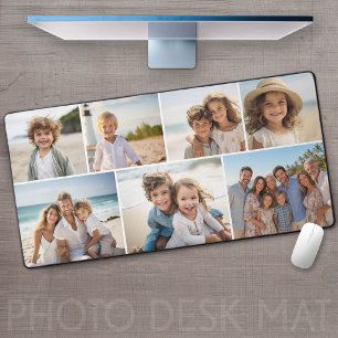 Simple 7 Photo Collage - Minimal Modern Grid Desk Mat
