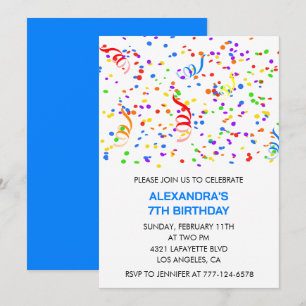 Simple 7th birthday invitations Confetti Rainbow