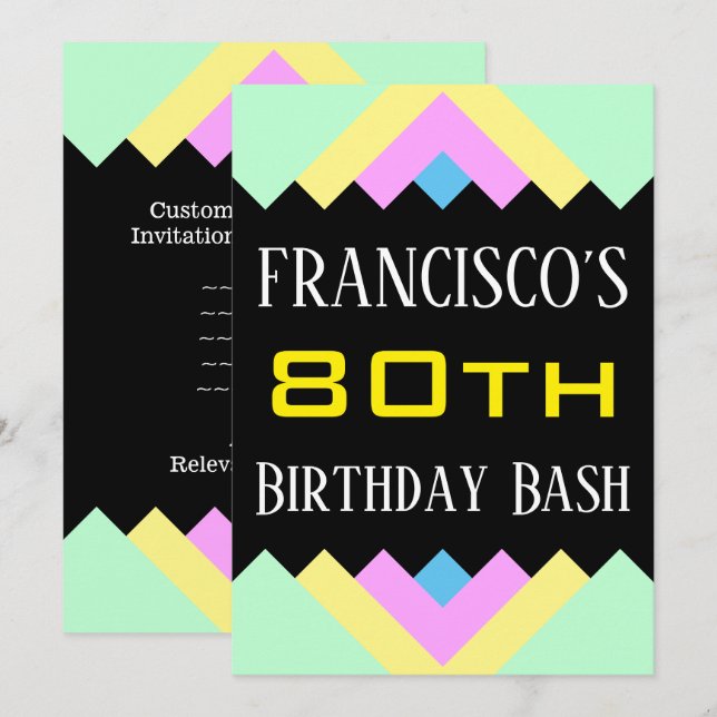 Simple "80th Birthday Bash" Birthday Invitation (Front/Back)