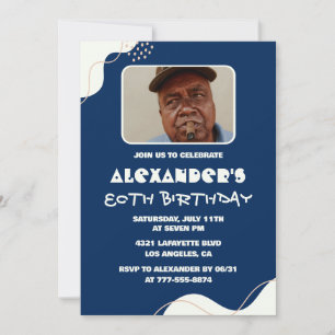 Simple 80th birthday invitations Men Photo Navy