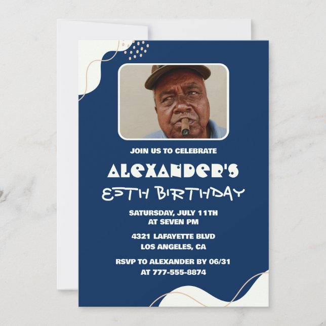 Simple 85th birthday invitations Men Photo Navy (Front)