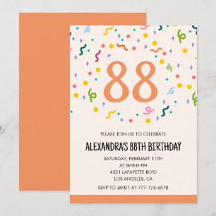 Simple 88th birthday invitations Confetti Modern