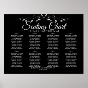 Simple 8 Table Grey on Black Wedding Seating Chart