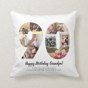 Simple 90th Number Photo Collage Custom Greeting Throw Pillow